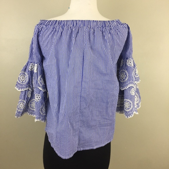 Rebellion Striped Off Shoulder Bell Sleeve Top - Picture 3 of 5